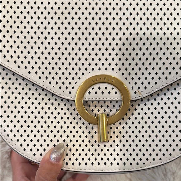 Sandro Chic Cream/White Perforated Crossbody Bag - Picture 4 of 14